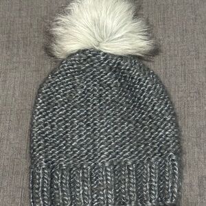 Express Gray Knit Beanie with Pom Pom